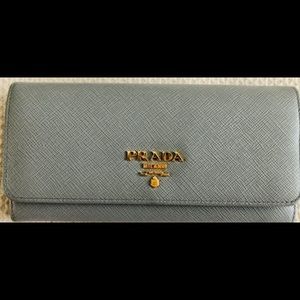 Prada Large Saffiano Wallet (Cloudy Gray)